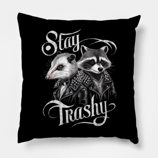 Stay Trashy Funny Possum And Raccoon Lovers Pillow by Lovelydesignstore