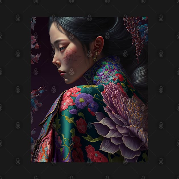 Geisha in floral kimono by Geek Culture