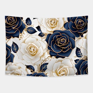 Navy Gold Floral Pattern Tapestry