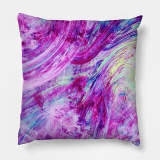 Pink and Magenta Liquid Splash Neon Swirl Abstract Artwork Pillow