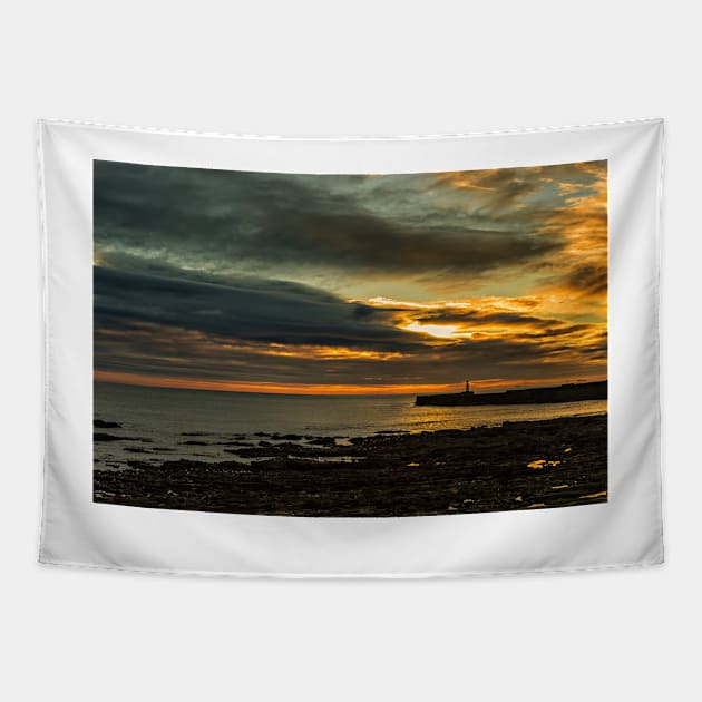 Sunrise At Seaham Pier Tapestry by Reg-K-Atkinson