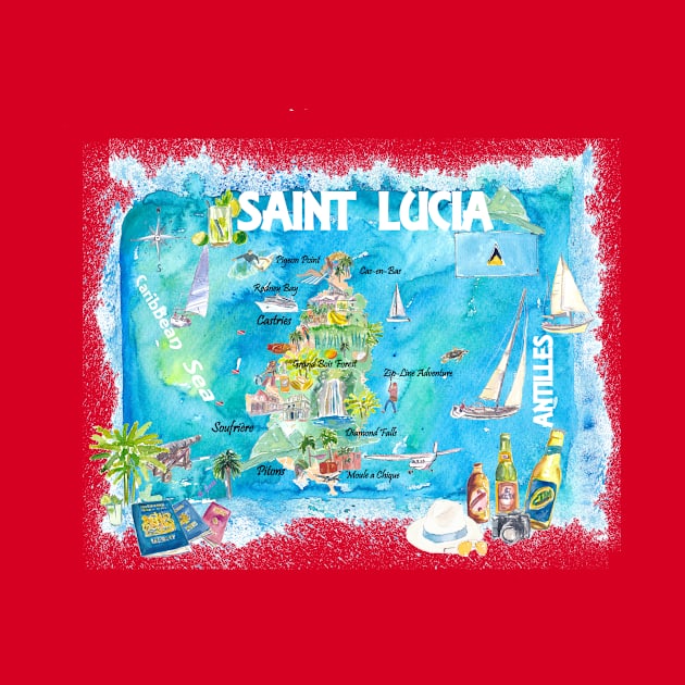 St Lucia Illustrated Travel Map With Roads by artshop77