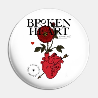 Red heart with red flower and quote Broken heart Pin