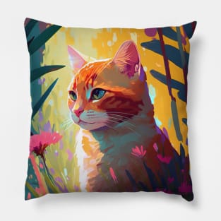 Cat Animal Portrait Painting Wildlife Outdoors Adventure Pillow