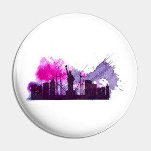 New York Watercolor Skyline Pin