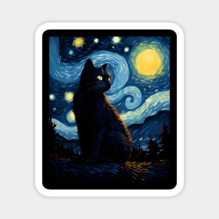 Starry Night Black Cat Magnet