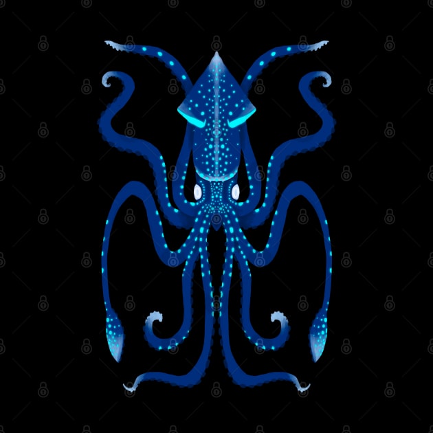 Bioluminescent Deep Sea Firefly Blue Squid in Digital by narwhalwall