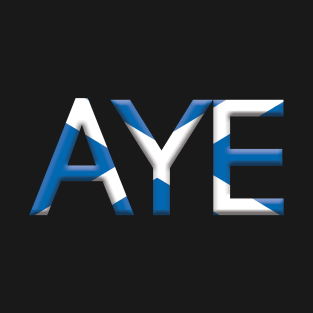 AYE, 3D Pro Scottish Independence Saltire Flag Text Slogan T-Shirt