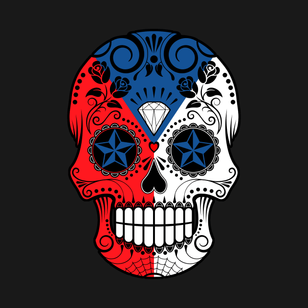 Czech Flag Sugar Skull with Roses by jeffbartels