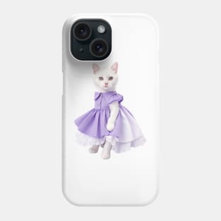 White cat wearing purple dress Phone Case