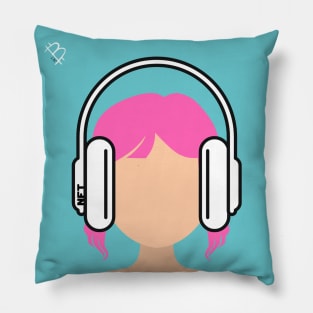 Pink Haired Girl Wearing Headphones Pillow