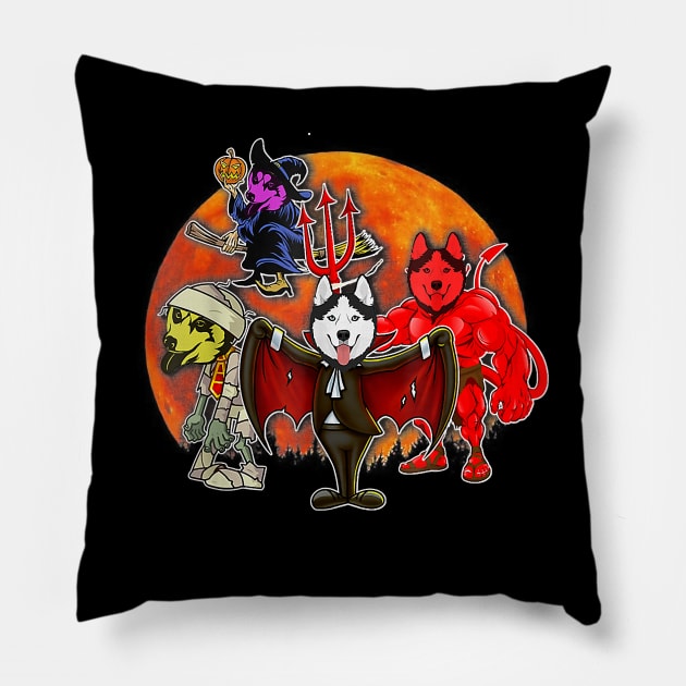 Halloween Husky Costume Mummy Evil Witch Pumpkin Pillow by JaydeMargulies