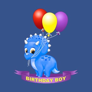 Birthday Boy Cute Blue Triceratops Dinosaur T-Shirt