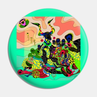 the goat and the coven in mexican colorful alien pattern ecopop Pin