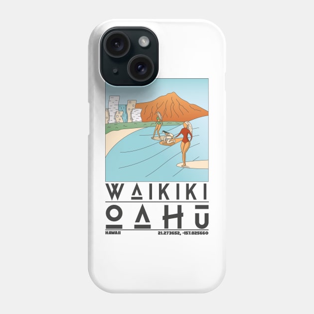 Waikiki, Oahu, Hawaii Retro Travel Phone Case by JDP Designs