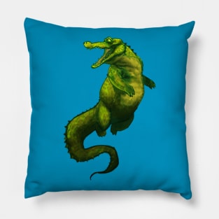 Cute Chunky Crocodile Alligator Swimming Cartoon Illustration Pillow