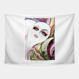 PASTEL  DOLLY GIRL IN THE MOON  GOLD  ART DECO POSTER DESIGN PRINT Tapestry