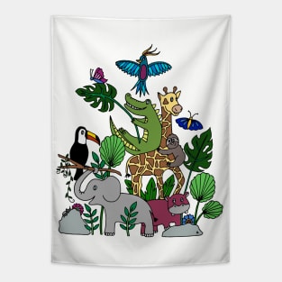 Jungle Animals Pileup Tapestry