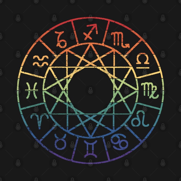 Vintage Distressed Rainbow Gay Pride Zodiac Signs by Muzehack