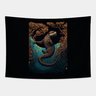 Beautiful otter ascending from the depths Tapestry