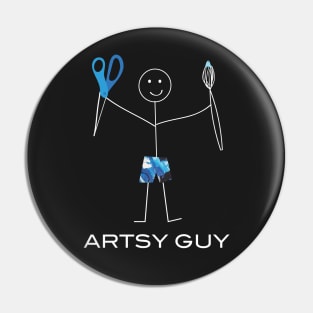 Funny Mens Artsy Guy Illustration Pin