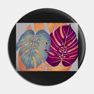 MONSTERA LEAVES - Orange, Magenta, & Blue Swiss Cheese Leafs On Gray Pin