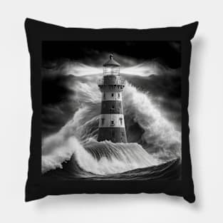 Life in Black and White, Lighthouse Waves Pillow