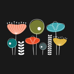 Mid Century Flowers Simple T-Shirt