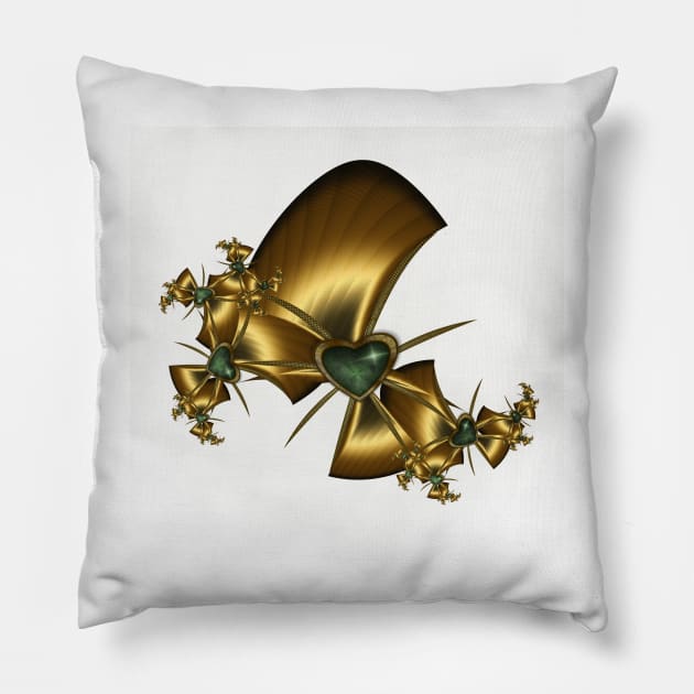 Malachite Heart In Gold Inlay Fractal Pillow by KirstenStar 