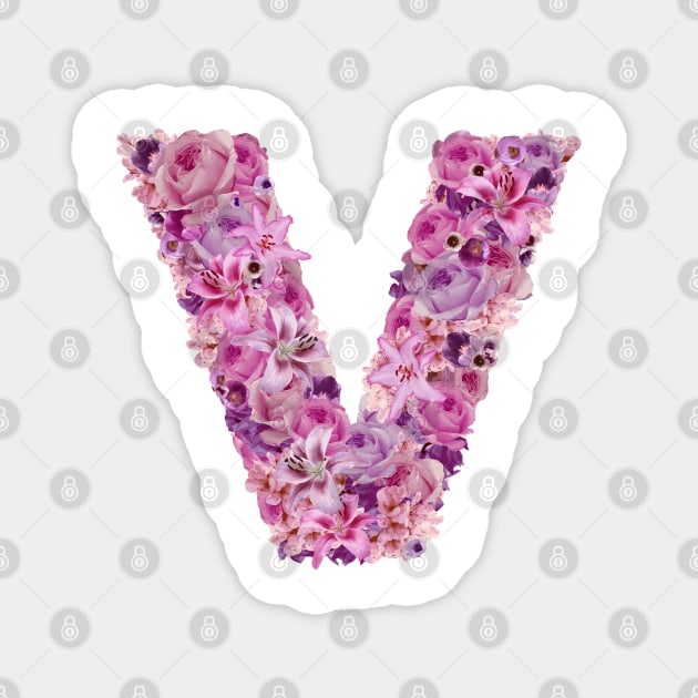 Pink Floral Letter V Magnet by HayleyLaurenDesign