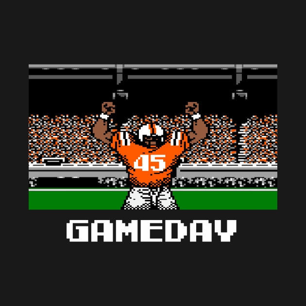 Orange and Black Football Gameday Retro 8 Bit Linebacker by SLAG_Creative