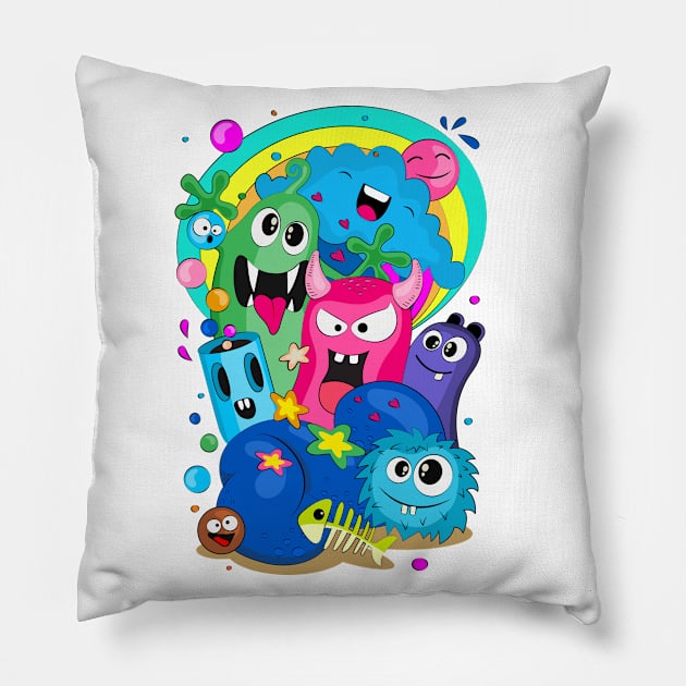 Cheerful company of monsters_2 Pillow by AndreKENO