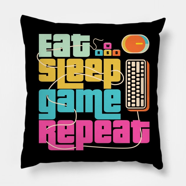 Eat sleep game repeat Pillow by Yopi