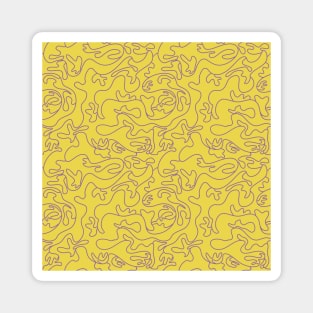 Abstract purple line art on yellow background Magnet