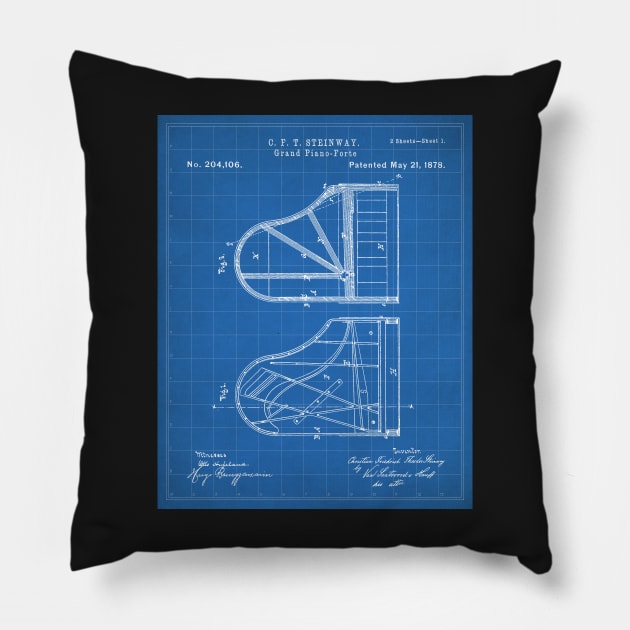 Steinway Grand Piano Patent - Piano Player Art - Blueprint Pillow by patentpress