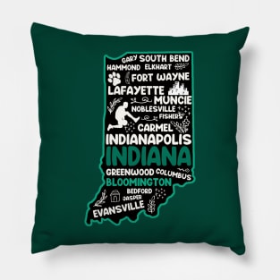 Bloomington Indiana cute map Fort Wayne, Evansville, Carmel, South Bend, Fishers, Hammond, Gary, Lafayette Pillow