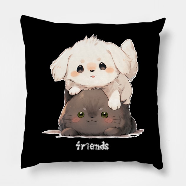 Friends Maltese Dog and Russian Blue Cat Pillow by Underground Cargo