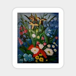 mixed wild flowers in acrylic paint Magnet