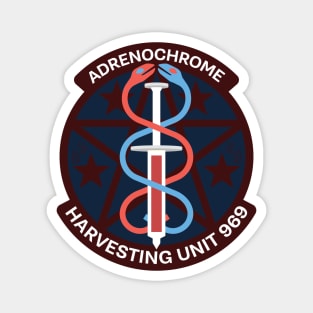 adrenochrome conspiracy emblem. satire. Magnet