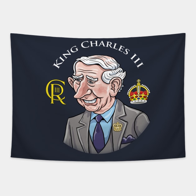 King Charles III Tapestry by Mackaycartoons