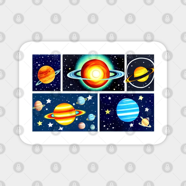 Colourful planets and stars digital illustrations Magnet by Russell102