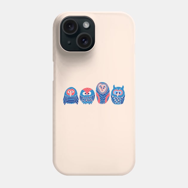 WOO HOO Owls Cute Funny Birds Forest Woodland Nature Wildlife in Blue Red Pink Cream - UnBlink Studio by Jackie Tahara Phone Case by UnBlink Studio by Jackie Tahara