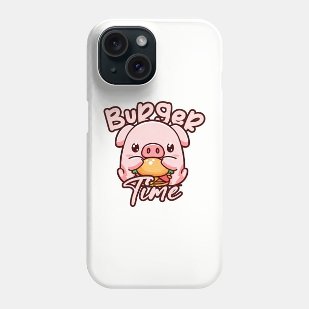 Cute Kawaii Pig Its Time for a Burger Phone Case by Patternora