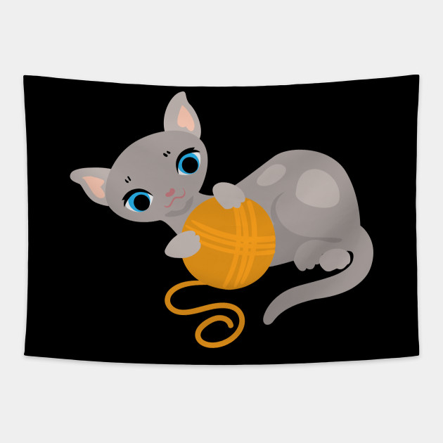 Cat Playing With Yarn Cat Tapestry Teepublic