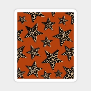 Leopard Print, Stars, on Rust Orange, Brown Magnet