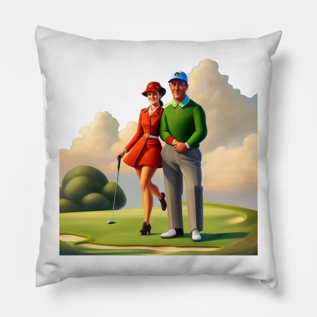 Golf Player And Caddie Pillow by ArtShare