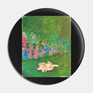 puppy in flowers Pin