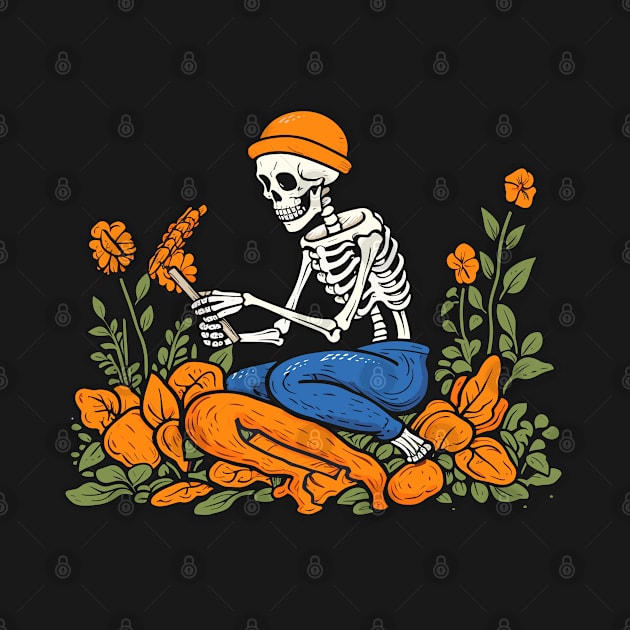 Bones and Botany, Skeleton Picking Flowers and Reading by ForAnyoneWhoCares