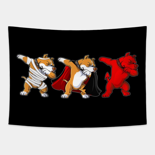 Pitbull Dabing Horror Halloween T-shirt Tapestry by kimmygoderteart