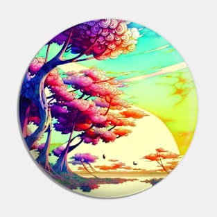 Pink Trees River Sunset Pin